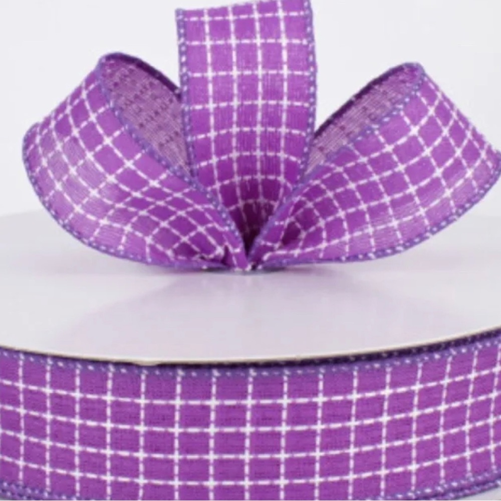 Spring RIBBON 1.5" Wide Wired edge PURPLE check Ribbon 15 yards (45 ft) GORGEOUS